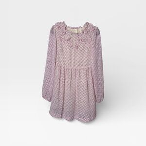 Free People Size 4 Pink Dress Ruffle with Sheer Long Sleeves (B)
